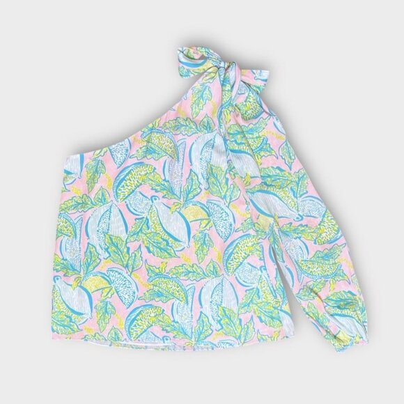 NEW Lilly Pulitzer Avena One-shoulder Top 00 Urchin Pink Lemon Tie Bow NWT - Picture 6 of 7